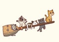 Cats flying on a broomstick Ã¢â¬â vector cartoon Royalty Free Stock Photo